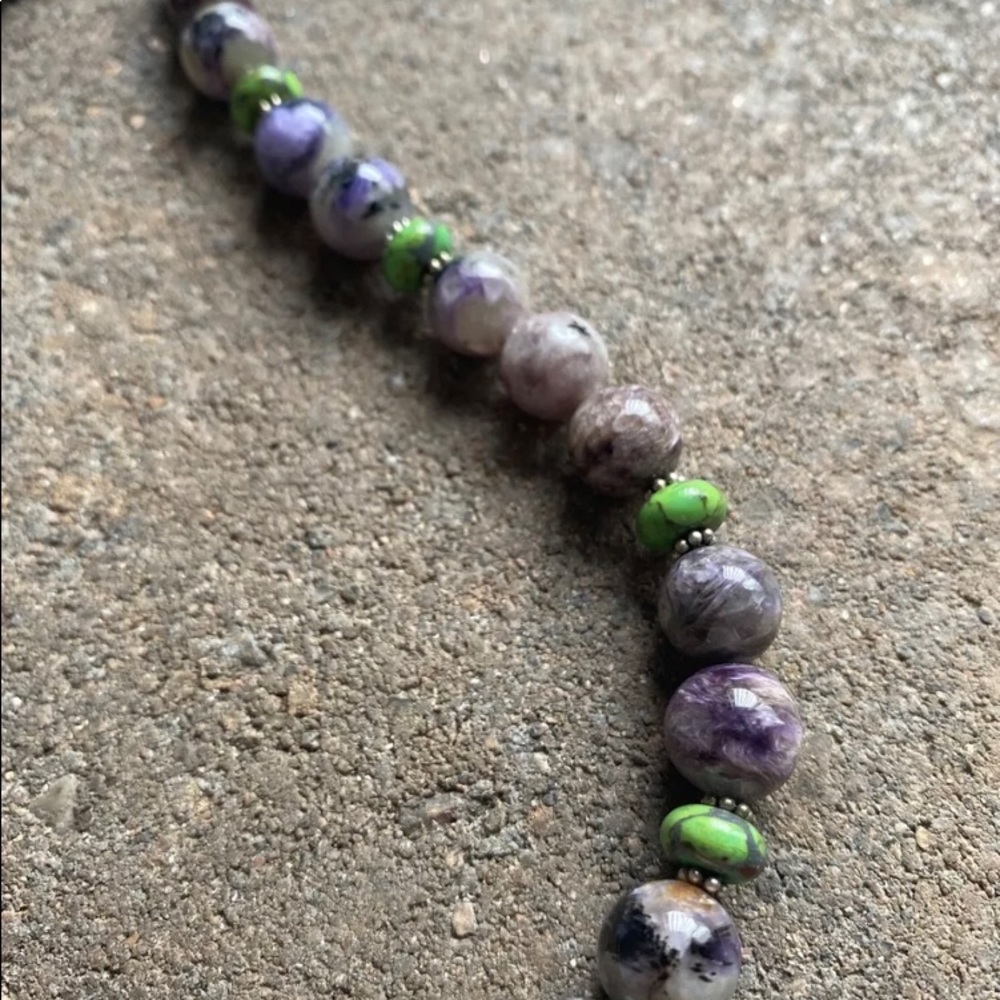 Sterlingsilver Charoite Greenturquoisebeadnecklace - image 6
